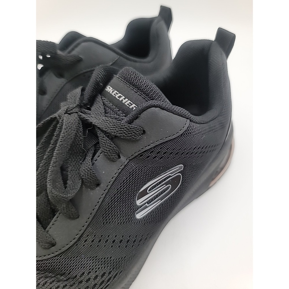 11 SKECHERS Lightweight Mesh Lace Up Black Gray Low Top Sneakers Walking Running - Picture 2 of 9
